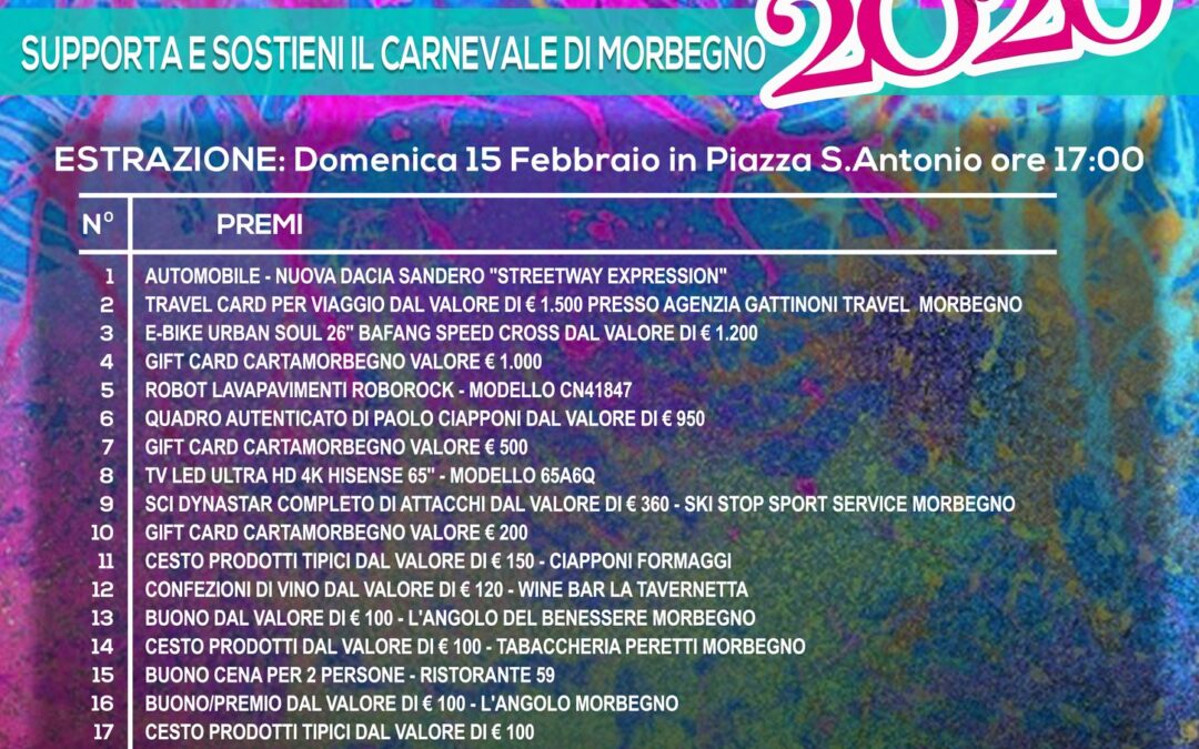LOTTERIA CARNEVAL MORBEGNO 2026